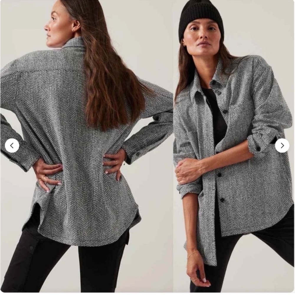 Athleta Women's Textured Shirt Jacket Size XL Black White Long Sleeves 882490‎